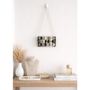 Kay Lee Black Mettalic Circle Snap Fold Over Purse New